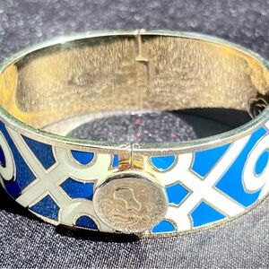 Spartina 449 Navy White & Gold Hinged Bangle Bracelet Daufuskie Island EUC